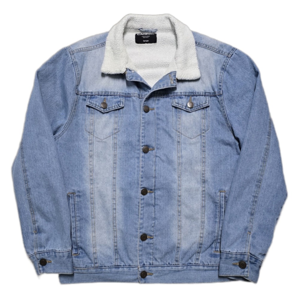 Vintage Carbon Sherpa Lined Trucker Jacket Blue Denim Mens Size‎ Large Y2K
